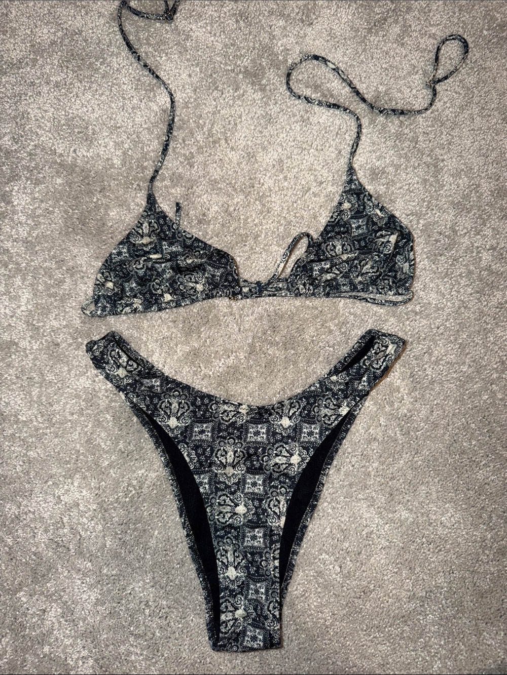 Heavy Manners Black Paisley Print Triangle Bikini *Brand New Never Worn*